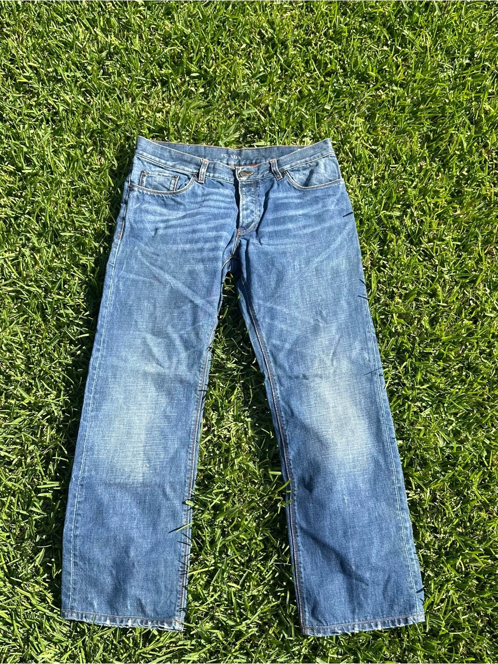 Prada Designer Luxury Blue Straight-Leg Classic Jeans Size 33 - Picture 1 of 10